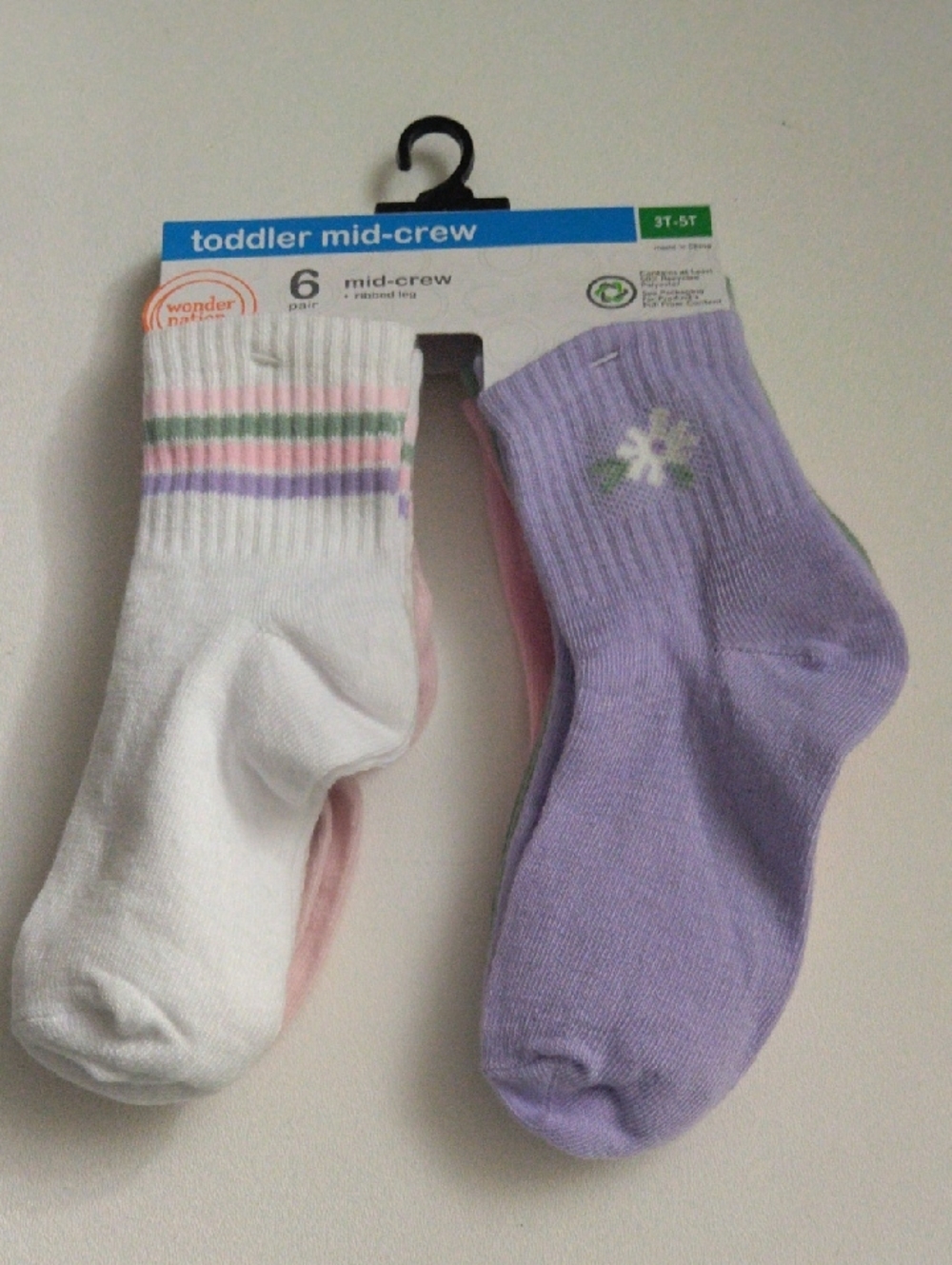 Wonder nation Toddler Girls Multi Color Socks 6 Pairs Ribbed Leg New 3T-5T